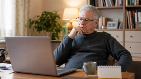 A man pausing to think before buying something online